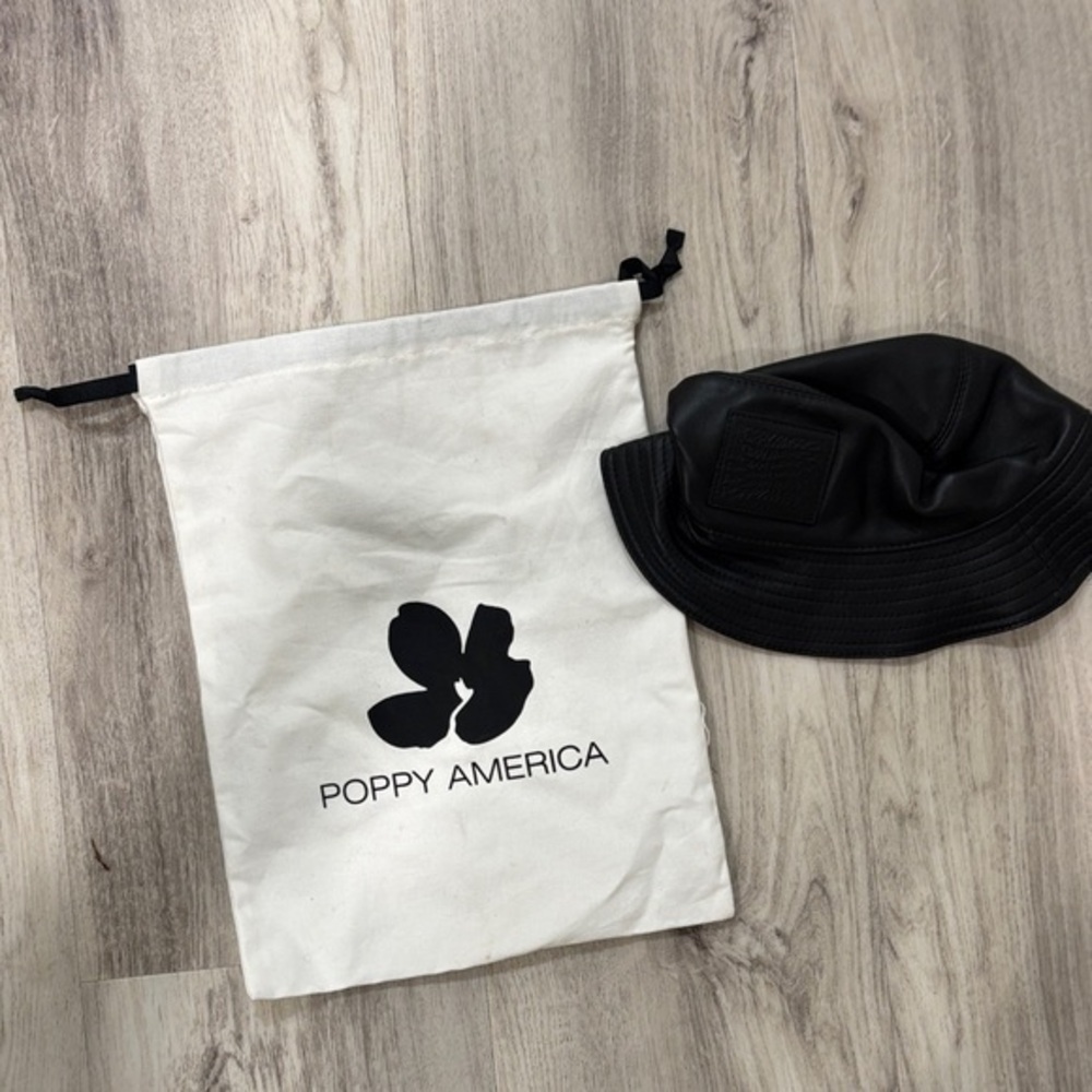 Poppy America Black   faux leather  bucket hat